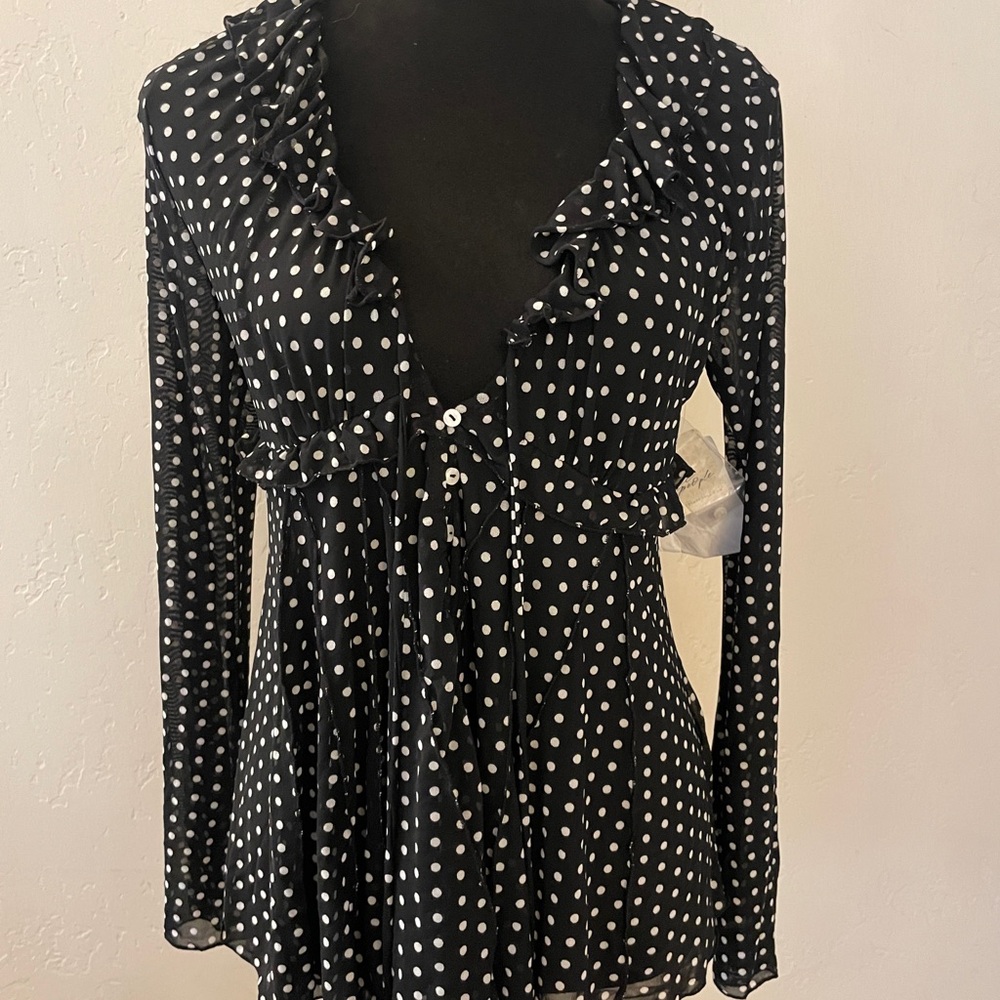 Free People Wildest Dreams Tunic Black Polka Dot Ruffle Blouse